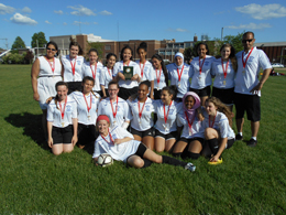 Lakeshore CI girls soccer team poses for the west region championship photo of Tier 2.