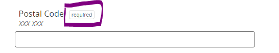Postal Code field with a Required indicator.