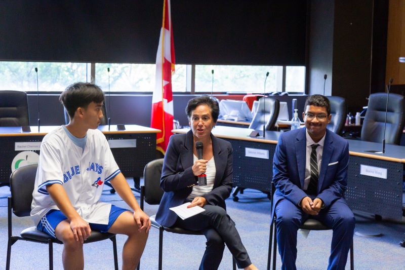 TDSB Top Scholars Charlie Li and Hari Pillai being interviewed at the media event.