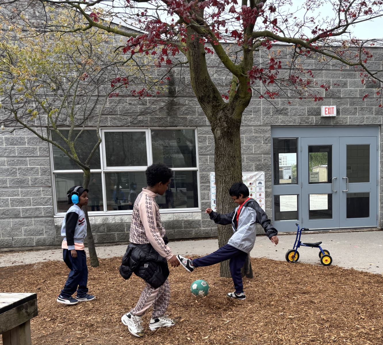 Cedar Drive JPS students participate in "Be the Change" by playing soccer with peers during recess. 