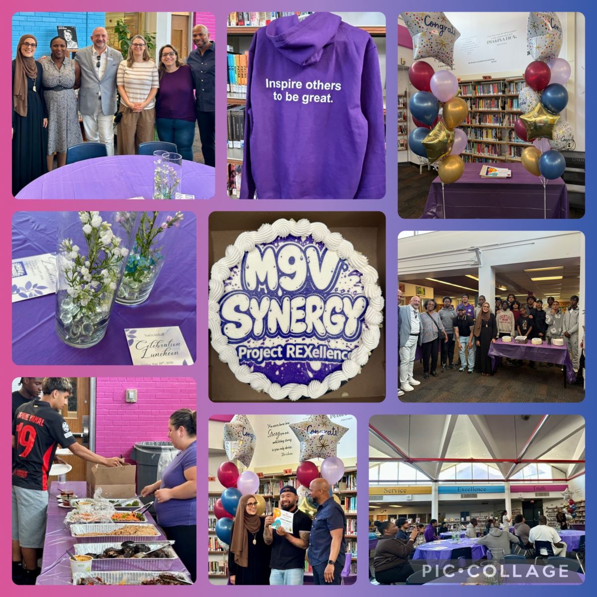 Collage of photos from the celebration day for the M9V group