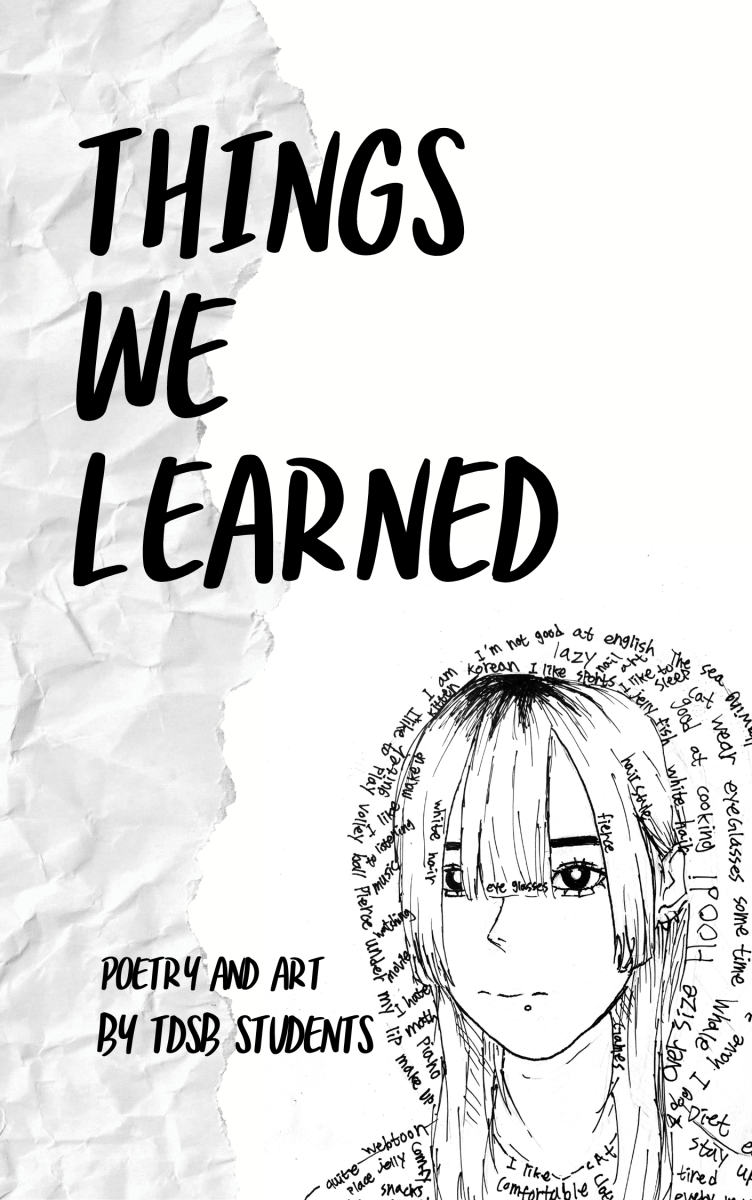 "Things We Learned" next to an illustration of girl whose hair is made up of poetry