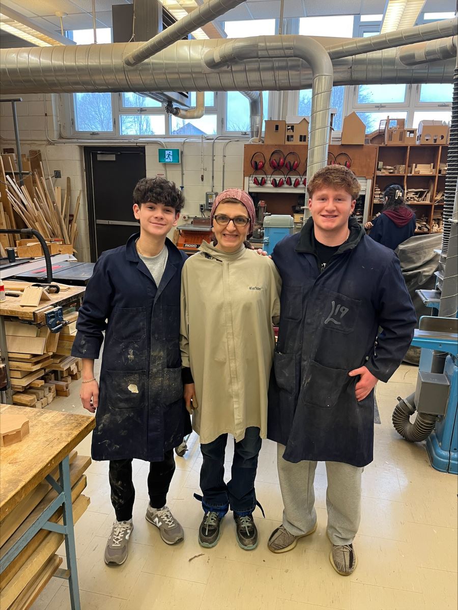 Student Adam Ritter, Shop Teacher Natasha Mansouri, and Student Evan Sklar &ndash; WL Mackenzie CI