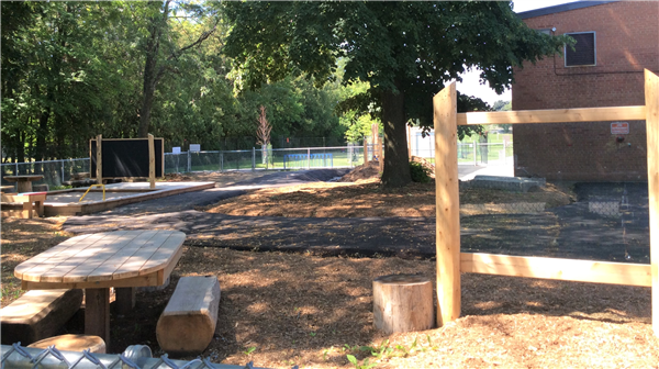 wood structures and table in shade