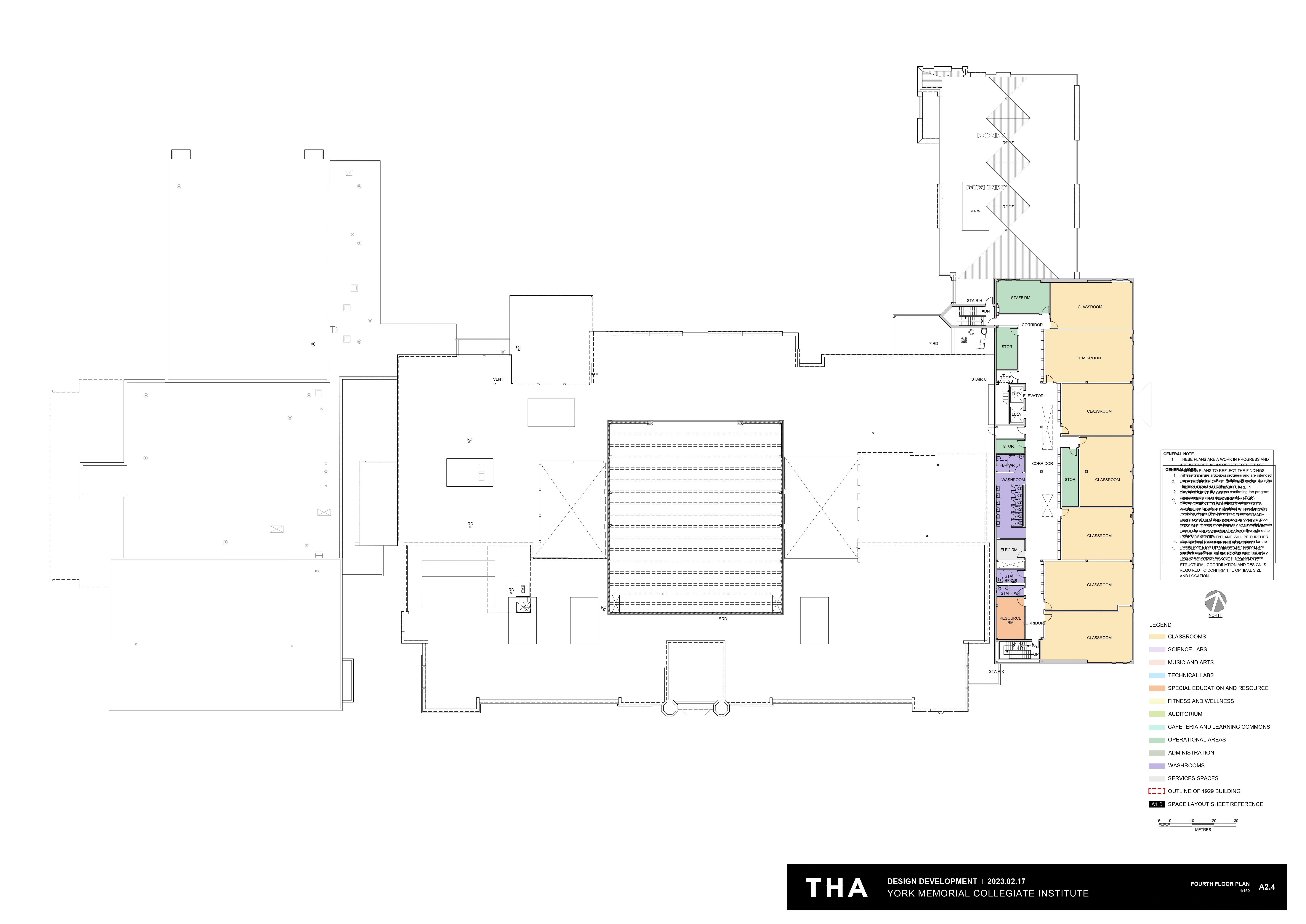 Architectural fourth floor plan looking down from above depicting instructional & operations spaces situated on the first floor after the project is completed. Open Gallery