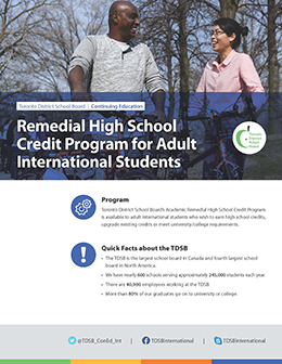 Remedial High School Credit Program for Adult International Students brochure