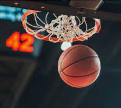 Basketball flying through hoop
