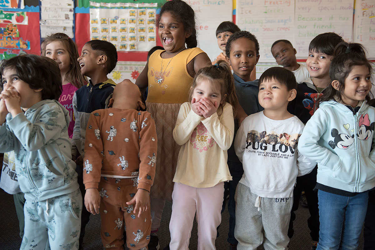 Group of students with funny expressions on their faces