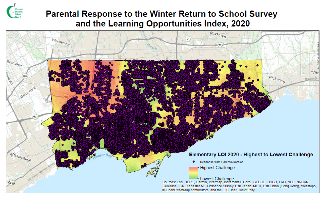 Parental response to the winter return to school survey and the Learning Opportunities Index, 2020
