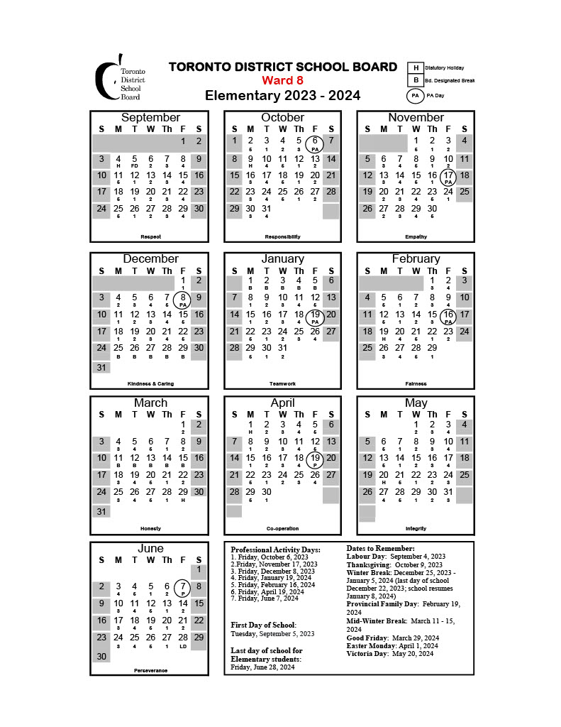 Elementary School Year Calendar Image